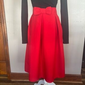 Chic Red Midi Skirt with Bow
